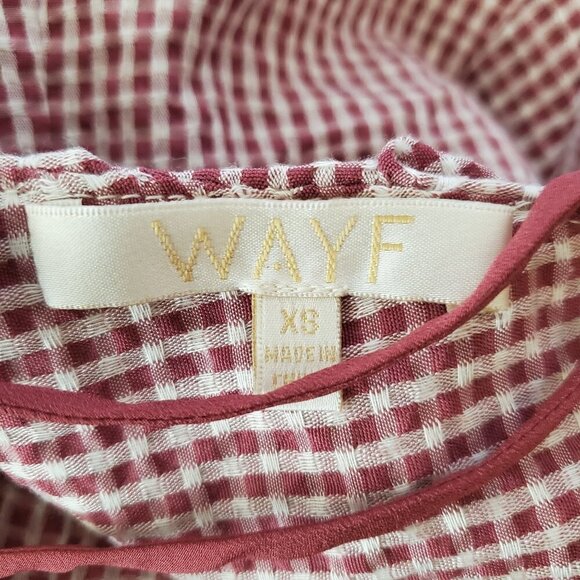 Wayf XS Gingham Check Seersucker Mini Dress red & white V-neck Lace up Ruffles - Picture 3 of 7